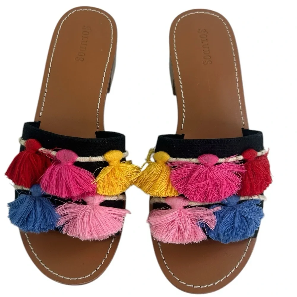 Soludos Anthropologie Tassel City Slide Mule Fiesta Bohh Shoes Womens 8 Festival
